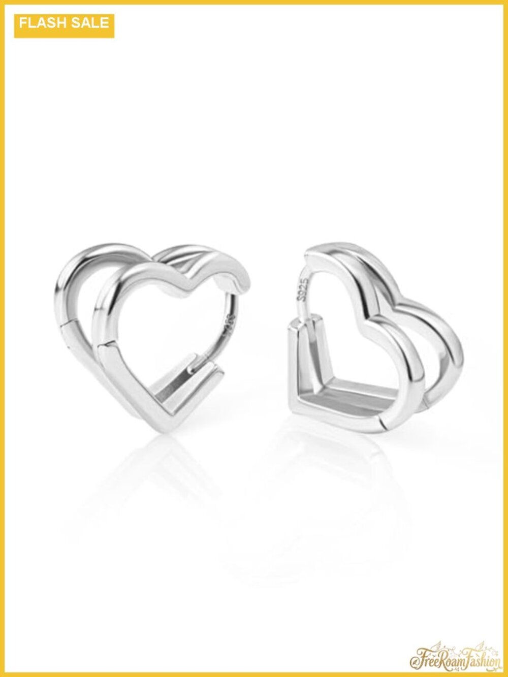 14K Goldplated Double Heart Huggie Silver Hoop Earrings Hypoallergenic Women